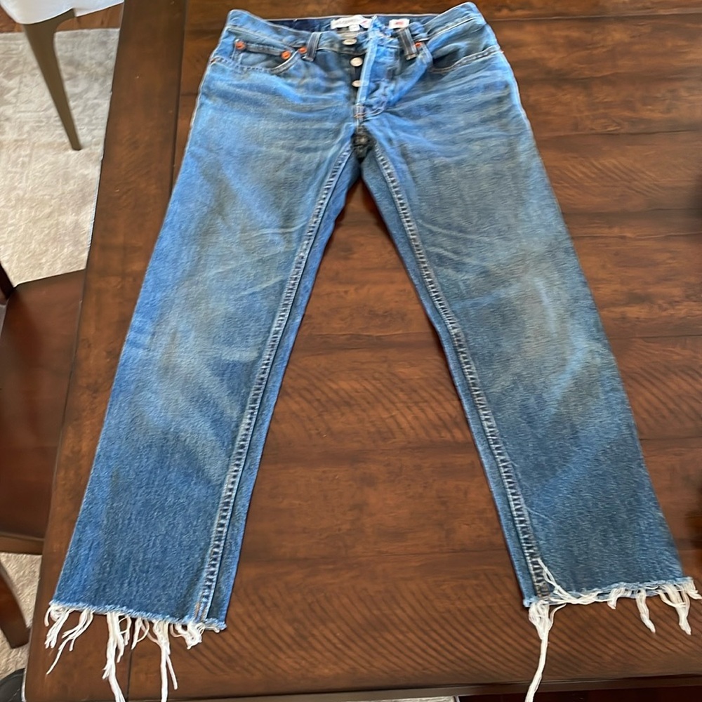 Redone original jeans, size 23 100% cotton crop length with frayed bottom